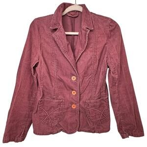 Sm Y2K VTG American Exchange Corduroy Blazer Jacket Burgundy Ruched Pockets Chic